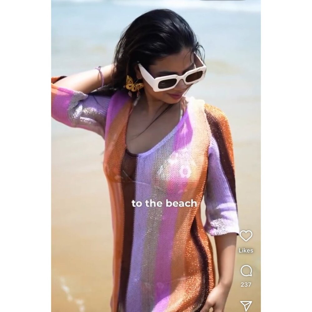 Zara Multicolor Sheer Knit Striped Cover-Up Maxi Dress S/M Beach Resortwear